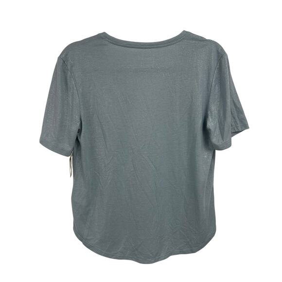 NWT by Anthropologie Sky Blue Shimmer Short Sleeve V Neck Tee Womens XS - Picture 7 of 7